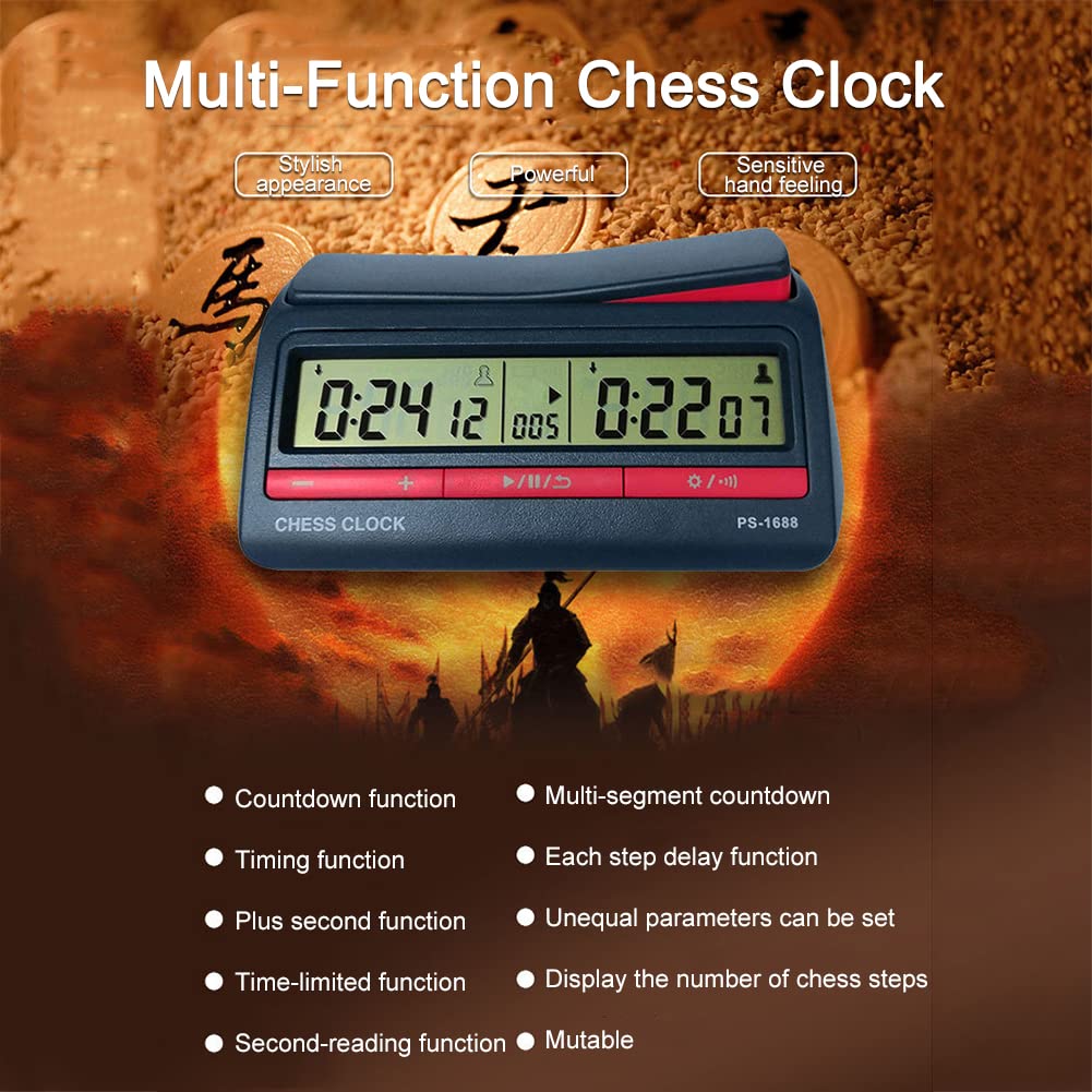 4 Piezas Reloj de ajedrez Temporizador de ajedrez Digital con Alarma de Cuenta Regresiva Funciones de bonificación y retardo, Temporizador Digital de ajedrez cronómetro Profesional