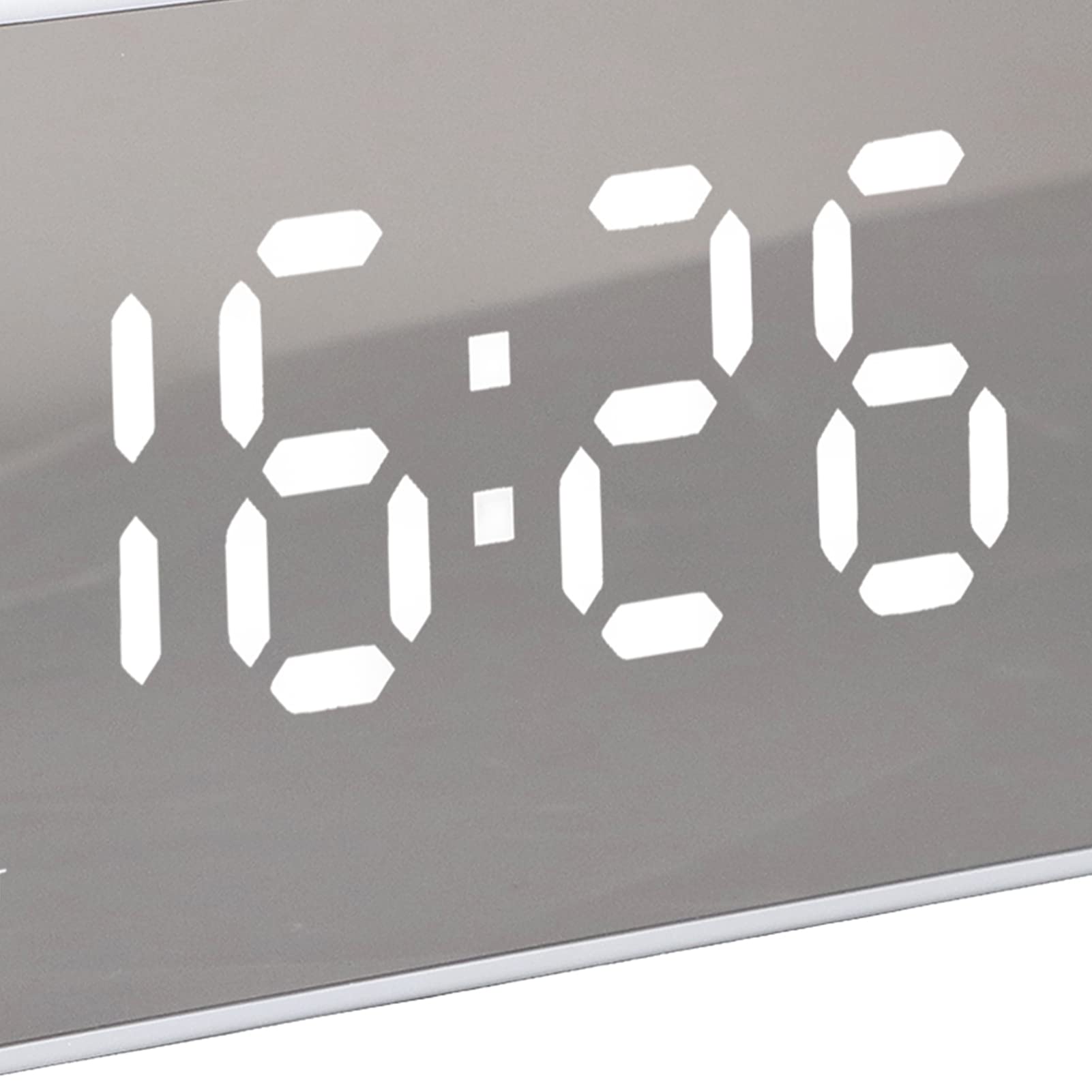 Reloj Despertador Digital, Reloj de Cabecera Portátil con Pantalla Grande con Alarma Dual, Radio Reloj Despertador FM con Altavoz Bluetooth, Brillo Ajustable, Detección de Temperatura en(Blanco)
