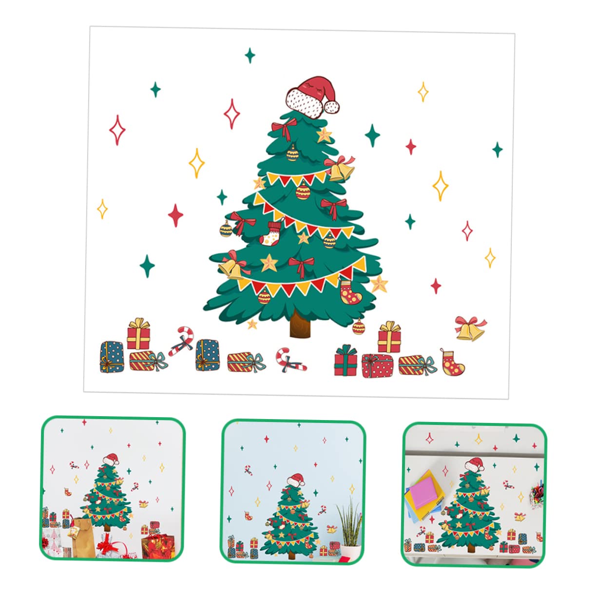 HOMSFOU 4 Set Di Decorazioni Per Albero Di Natale Mini Adesivi Per Finestre A Forma Di Albero Di Natale Decorazioni Natalizie 2 Fogli * 4