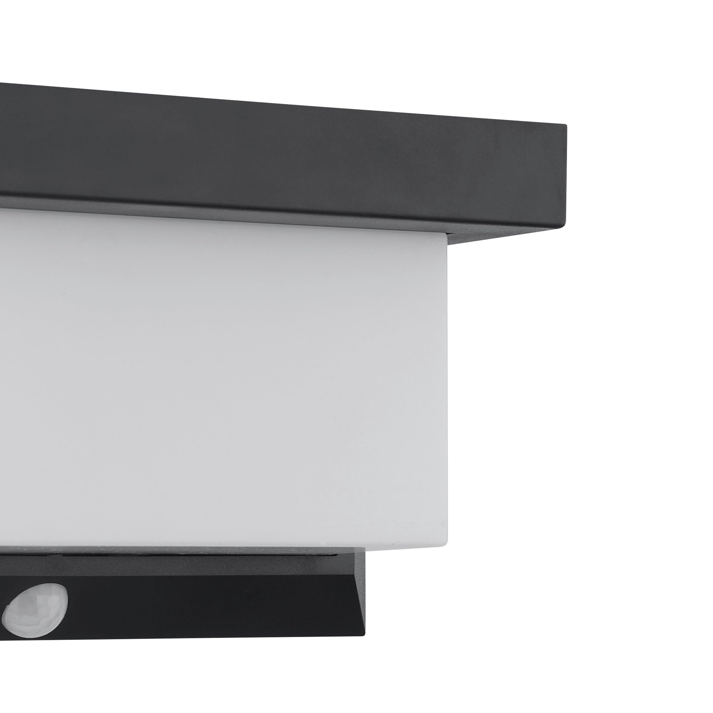 EGLO Utrera Lámpara de pared led para exteriores, lámpara solar para uso exterior con sensor de movimiento y temporizador, plástico negro y blanco, iluminación exterior IP44