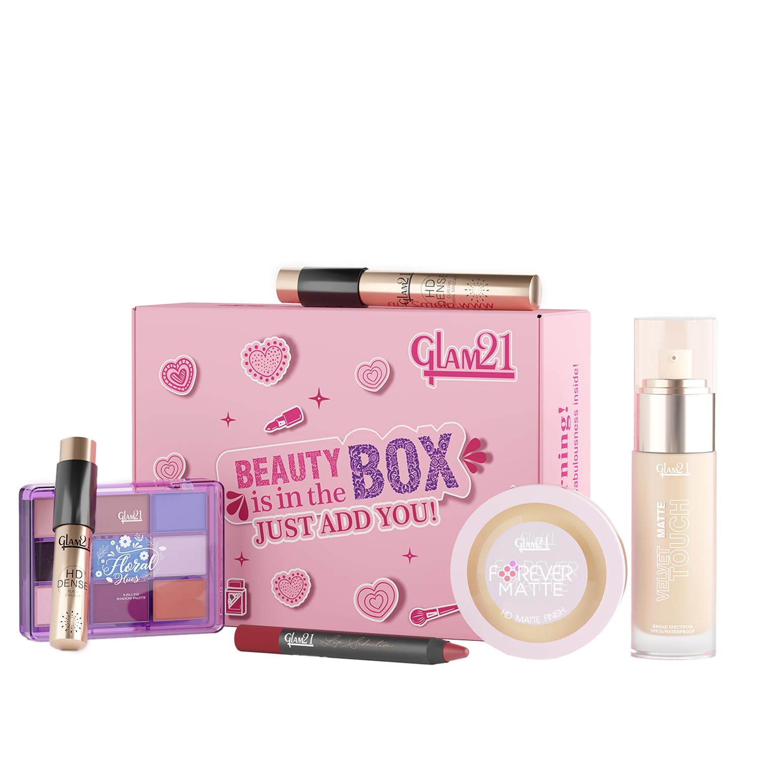 Glam21 Party Ready Glam Makeup kit | Velvet Touch Foundation, Compact Powder, Eye Shadow Palette, Crayon Lipstick, HD Dense Mascara & Eyeliner | Set Of 6 Makeup Kit (Light Tone)-picture-12