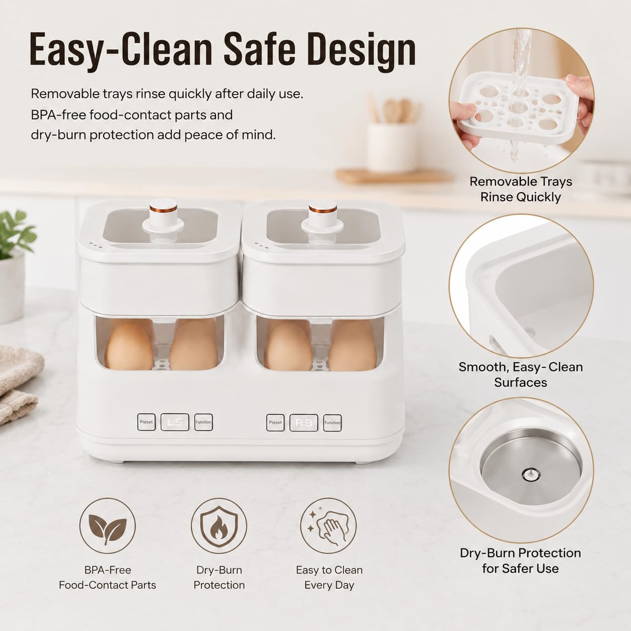 Mini cocina de huevos eléctrica, caldera huevos rápida con apagado