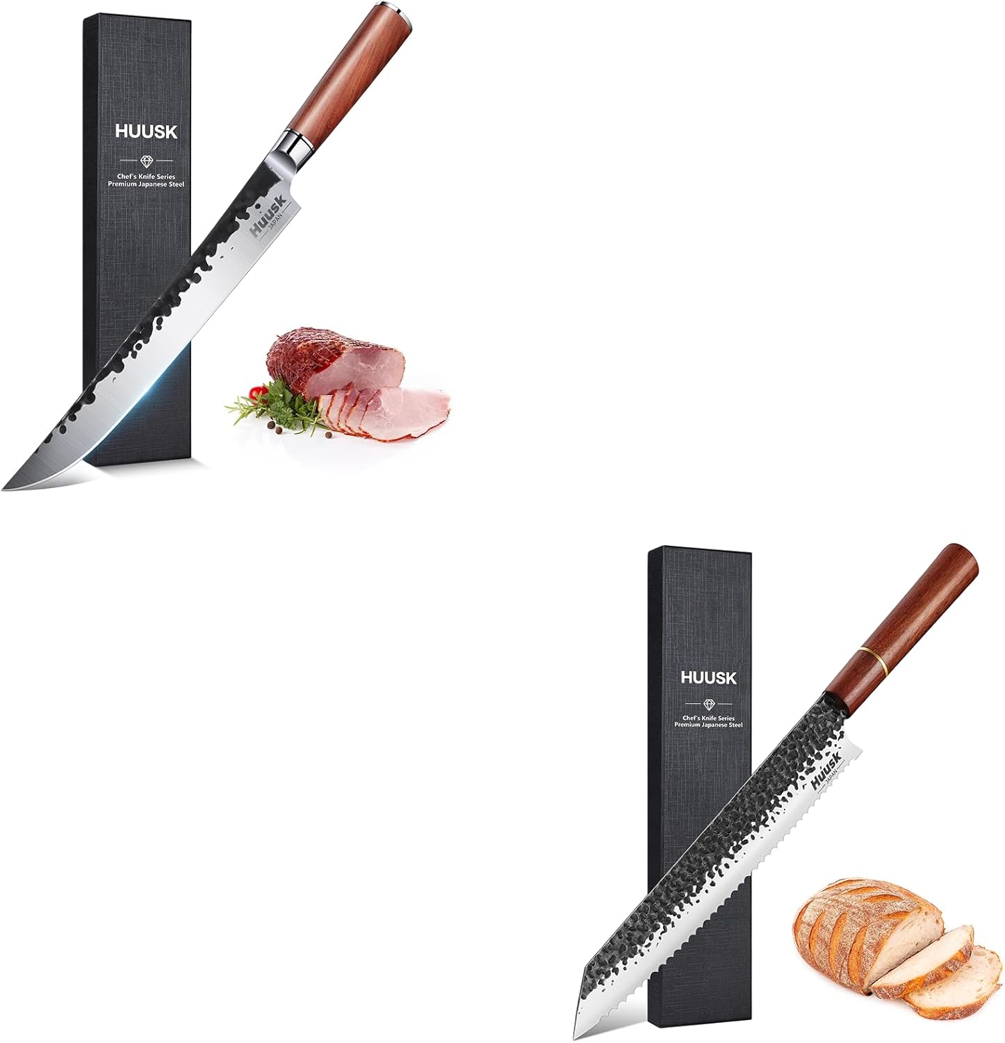 Huusk Knives from Japan, Japanese Bread Knife Bundle with Japanese Brisket Slicing Knife