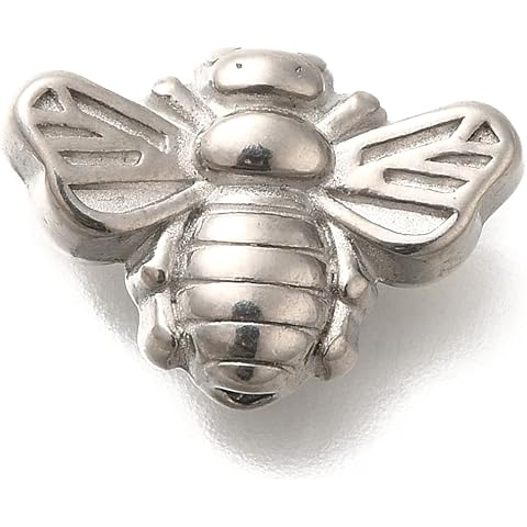 LiQunSweet 20 pcs 304 Stainless Steel Silver Color Bee Shaped Beads Lovely Insect Animals Spacer Beads for DIY Jewelry Bracelet Necklace Crafts Keychain Phone Decor