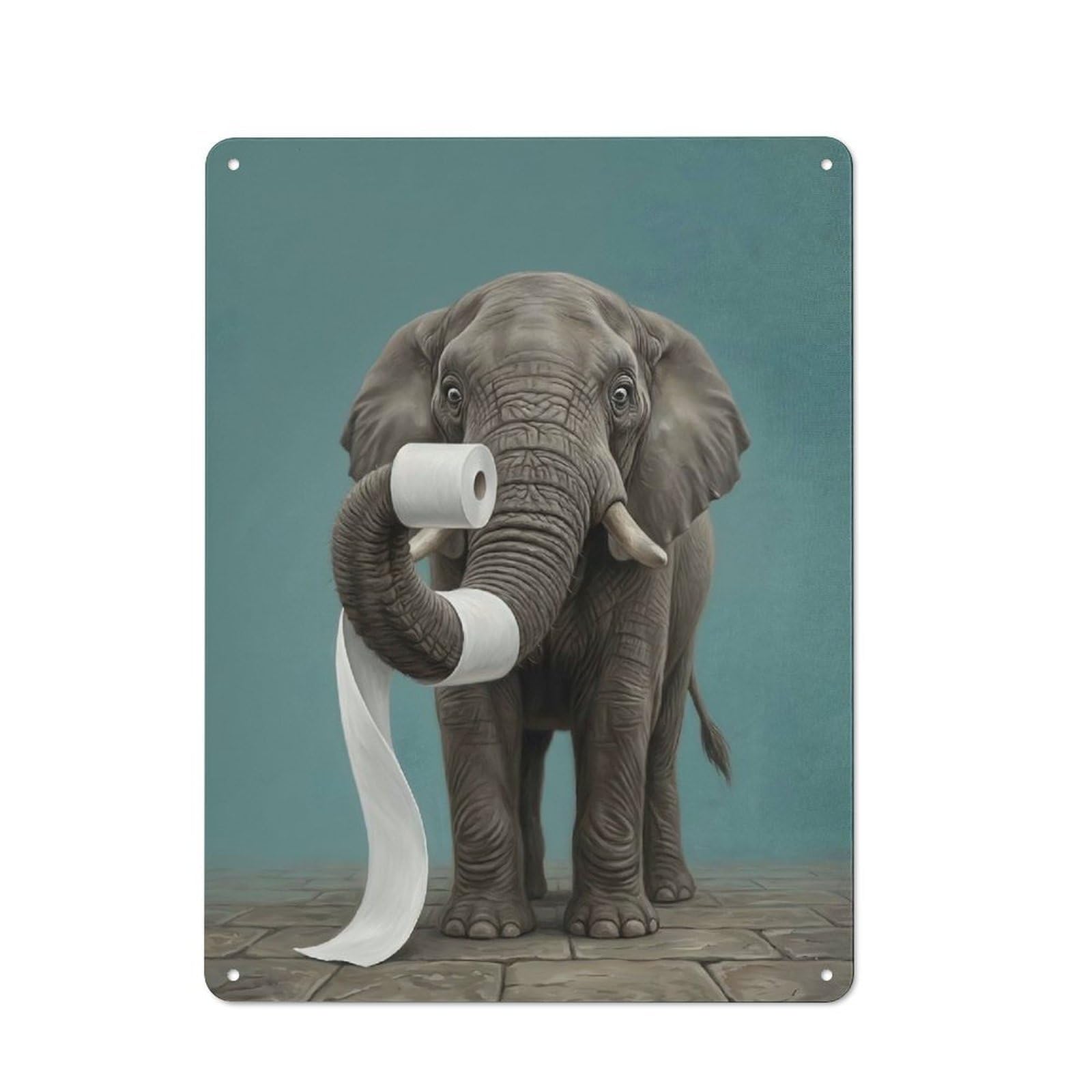 Junmoney Style-11 Tin Wall Plaque 40X30cm With Elephant With Toilet Paper For Home Office Or Studio, For Metal Sign Collectors, For Garage And Workshop Walls