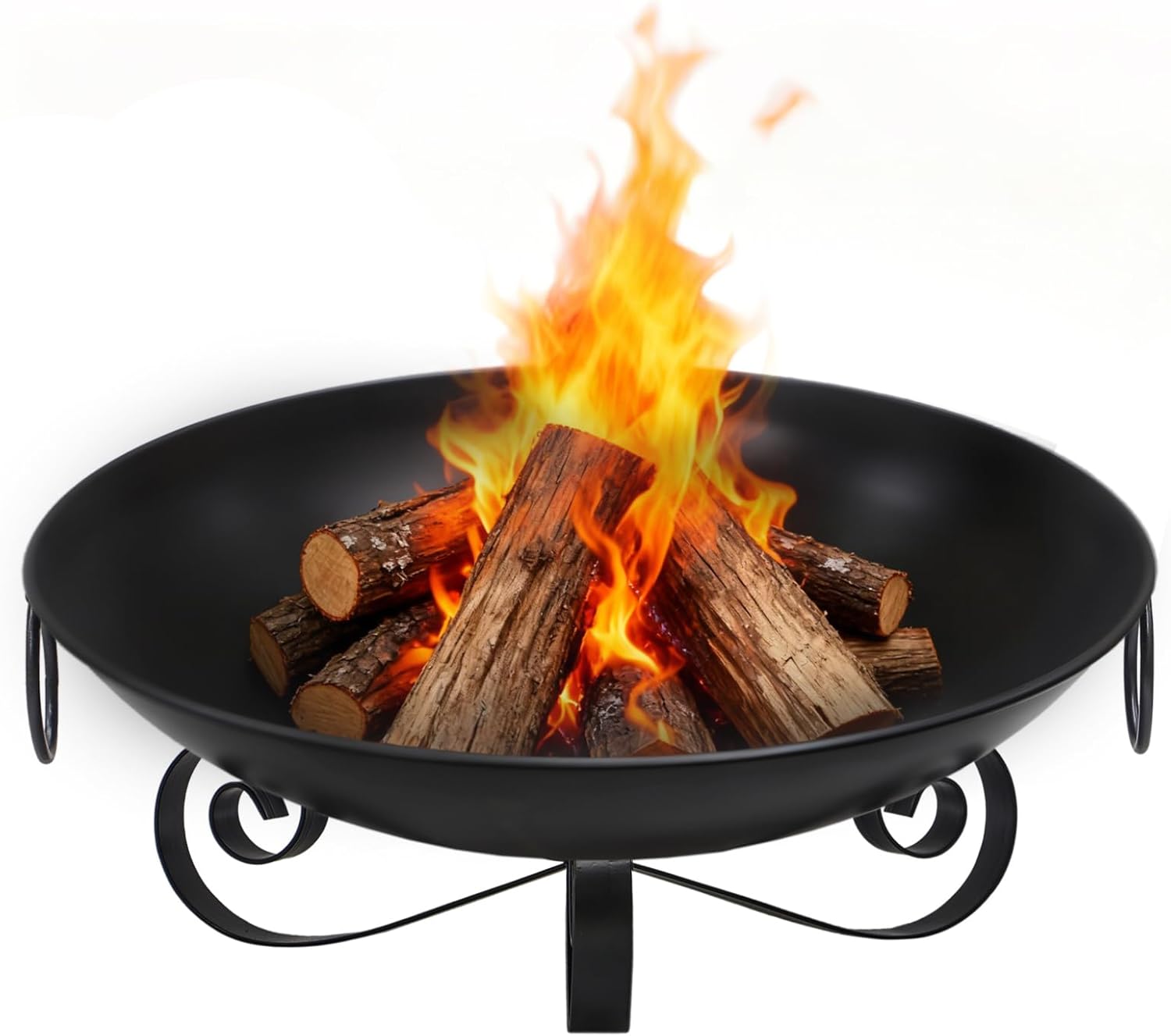 Happygrill 24" Outdoor Fire Pit Bowl, Heavy-Duty Wood Burning Firepit with Handles & Elevated Stand, Heat-Resistant Finish, Portable Fire Pits for Picnic BBQ Camping Bonfire