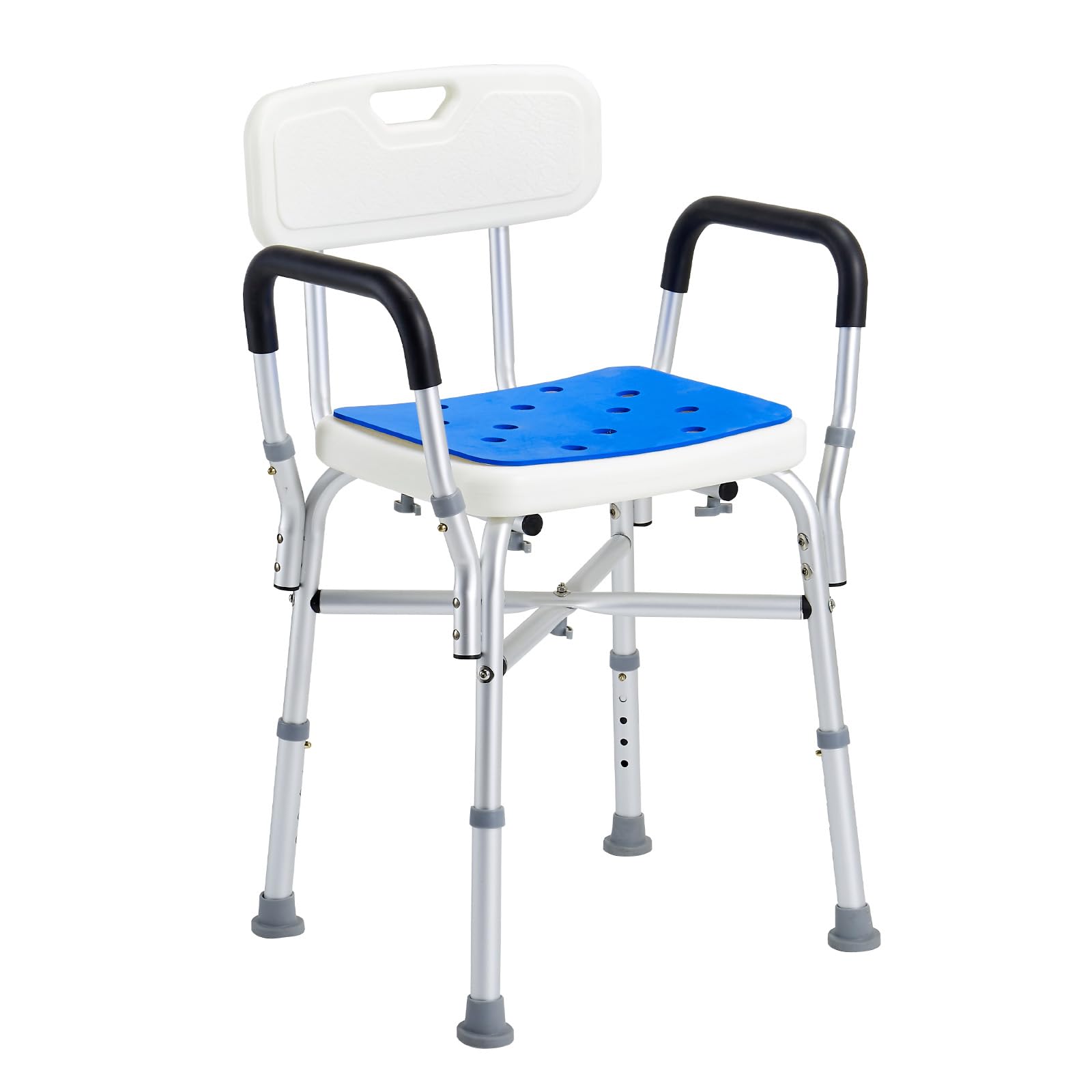 VEVOR Silla de Ducha Antideslizante Asiento de Ducha Carga de 181,4 kg con Barra Transversal Silla de Baño Altura Ajustable para Bañera de Ducha Interior para Ancianos, Mujeres Embarazadas, Azul