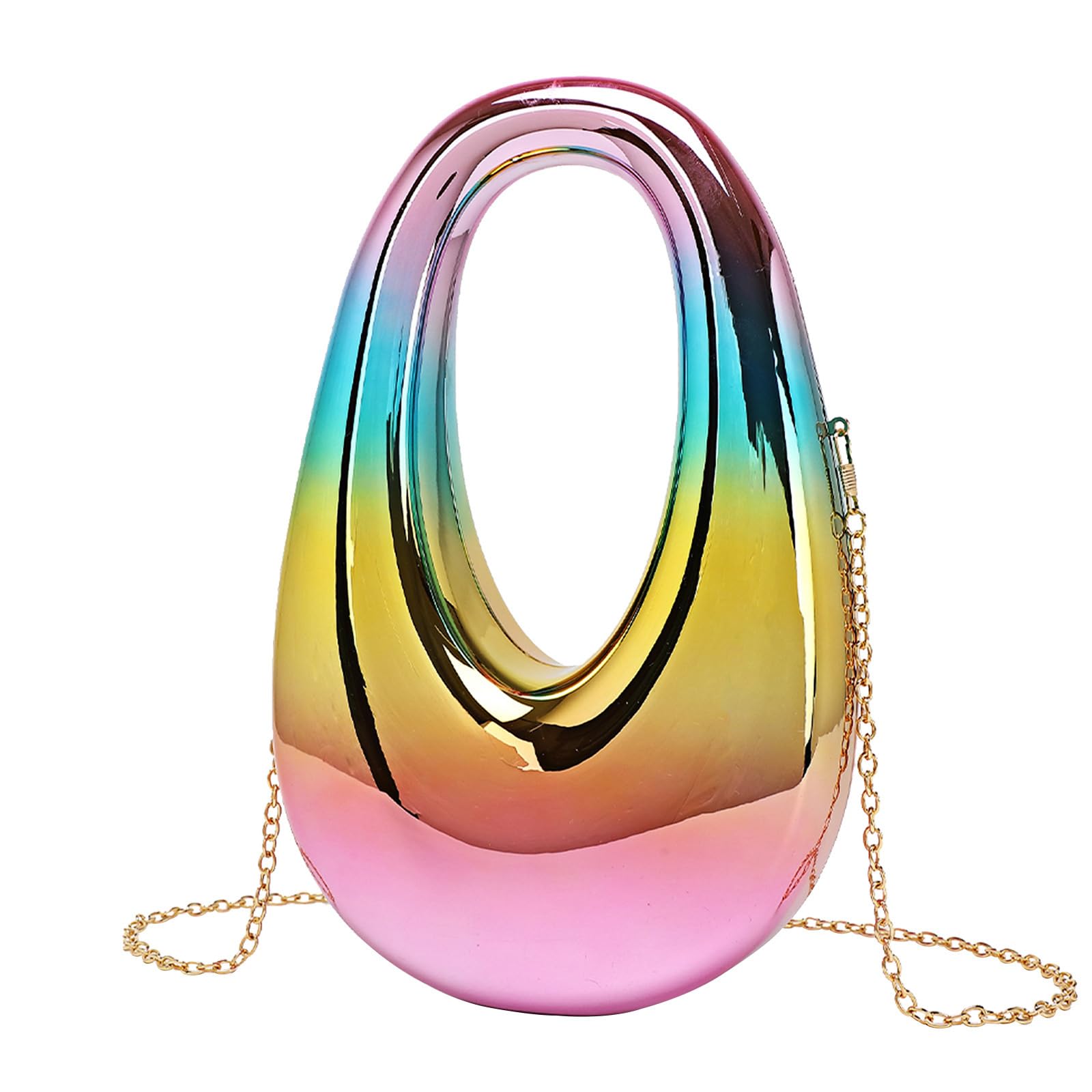 PENGZHI Women Acrylic Clutch Purse Egg Shape Evening Bag Metallic Top Handle Handbag Mirror Shoulder Bag for Wedding Party