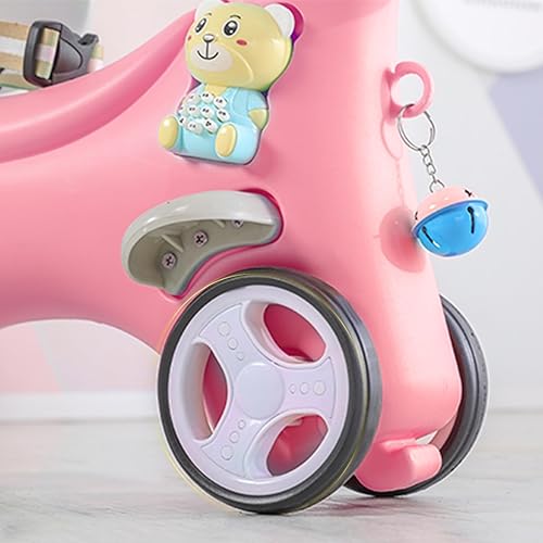 Vista 6 de Caballo mecedor 4 en 1 para niños pequeños de 1.5 a 3 años, juguetes de paseo en bicicleta de equilibrio con asa de empuje, respaldo de juguete Rosa