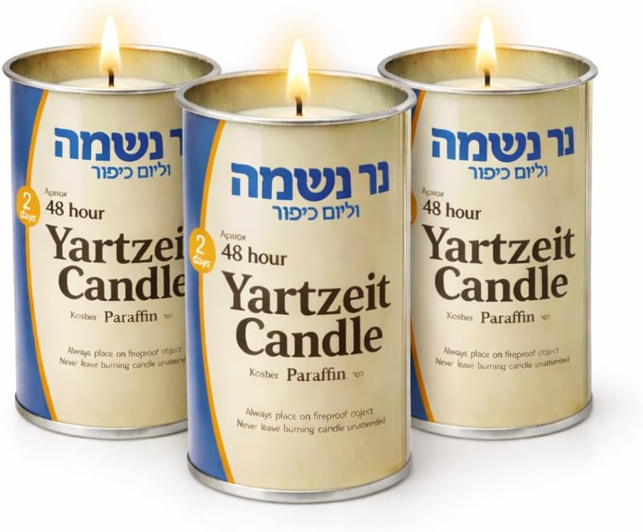 2 Day Yahrzeit Memorial Candles – 48 Hour Kosher Jewish Yahrzeit Candles in Metal Tin, Paraffin Wax, Safer Alternative to Glass or Plastic, Ideal for Yizkor, Yom Kippur & Passover 3-Pack
