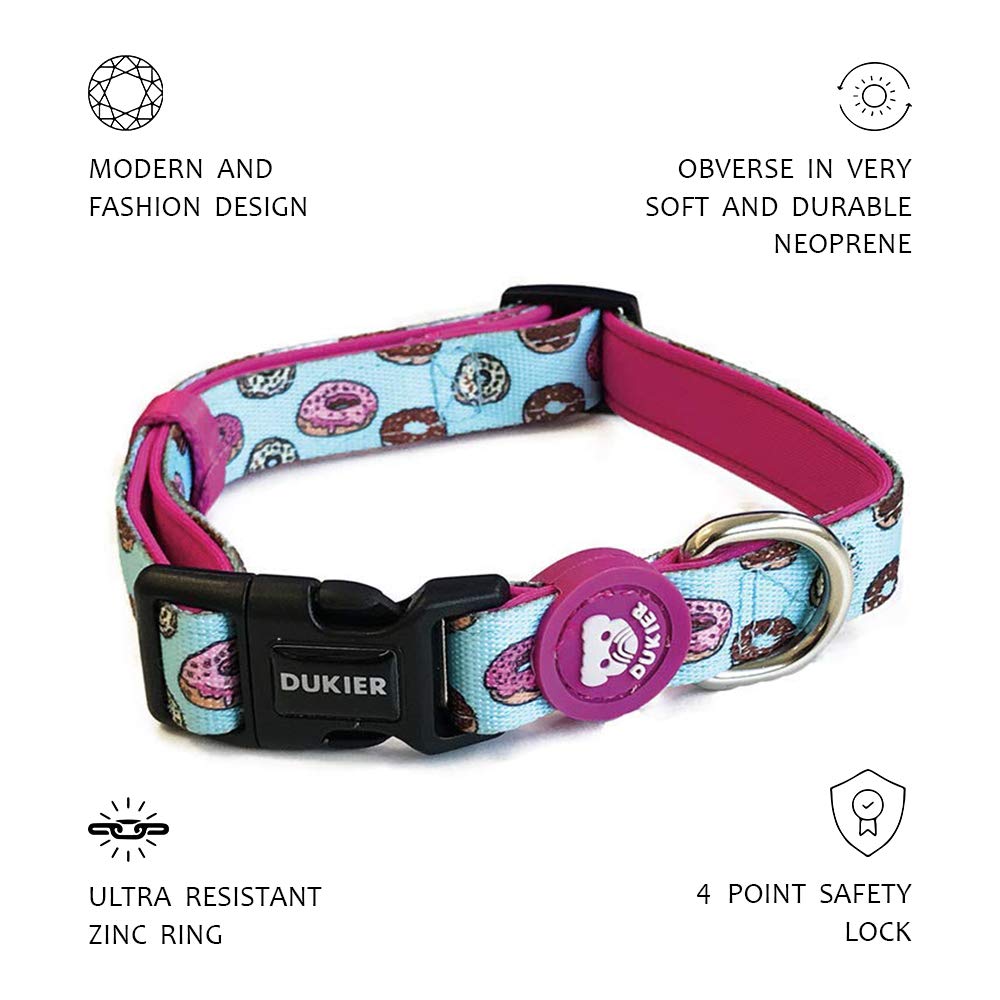 DUKIER, Dog Collar, Adjustable and Adjustable, Neoprene Pet Accessory, Sturdy, Cupcake Design, Size L, Blue, Pink - Image 3