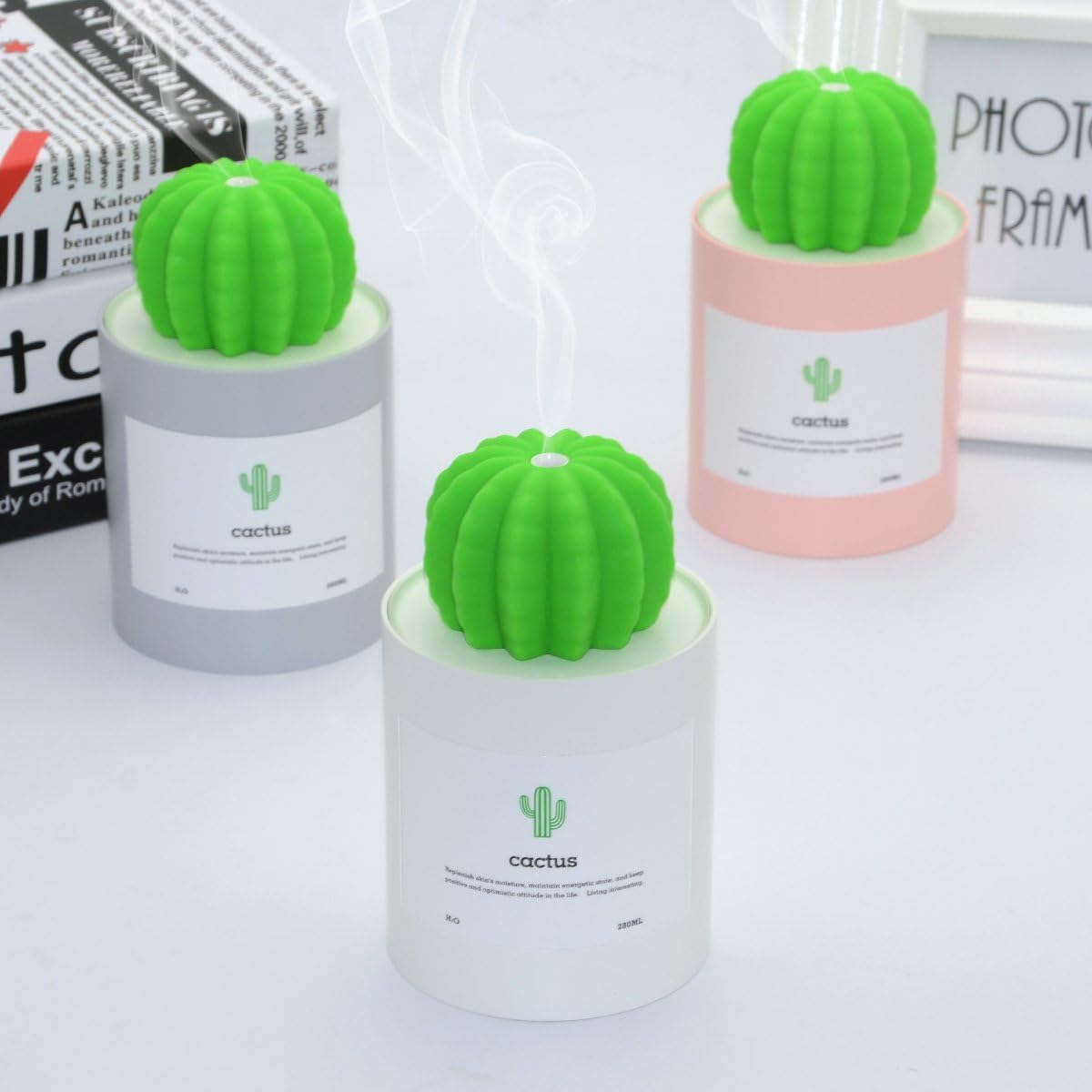 Alicacho USB Cool Mist Humidifier,Mini Size Cactus Humidifier Ultra-Quiet Operation for Office Home Bedroom Baby Room 280ML 50ml/h(Grey)