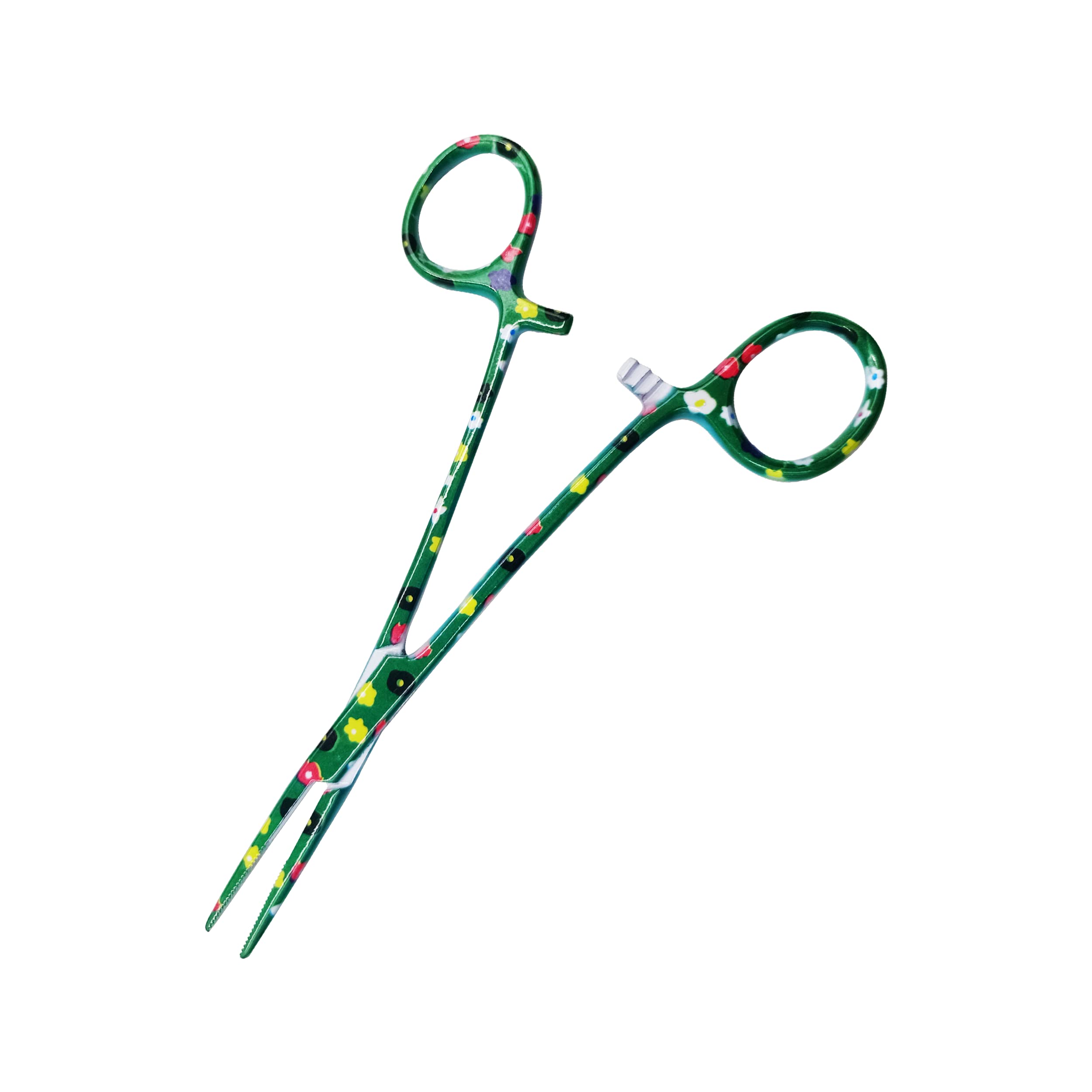 Cynamed Straight Kelly Hemostat Forceps Locking Clamps Premium Quality Stainless Steel, 5.5in. (Flower, Green)