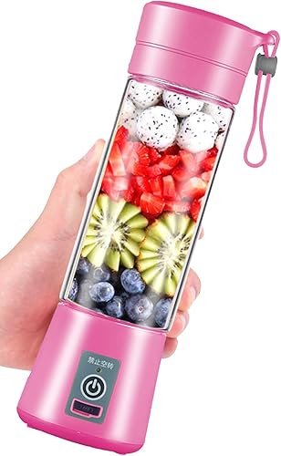 Miniatura 5 de Exprimidor de frutas, 12.8 fl oz portátil USB eléctrico mezclador de frutas Juicer máquina casera licuadora exprimidor rosa 2 cuchillas