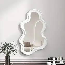 Espelho Decorativo Orgânico Ondulado 23x40cm – Design Moderno e Minimalista, Moldura Resistente em Plástico Premium – Ideal para Sala, Quarto, Hall ou Banheiro - Vende Mais (Branco Moudura Ondulada)