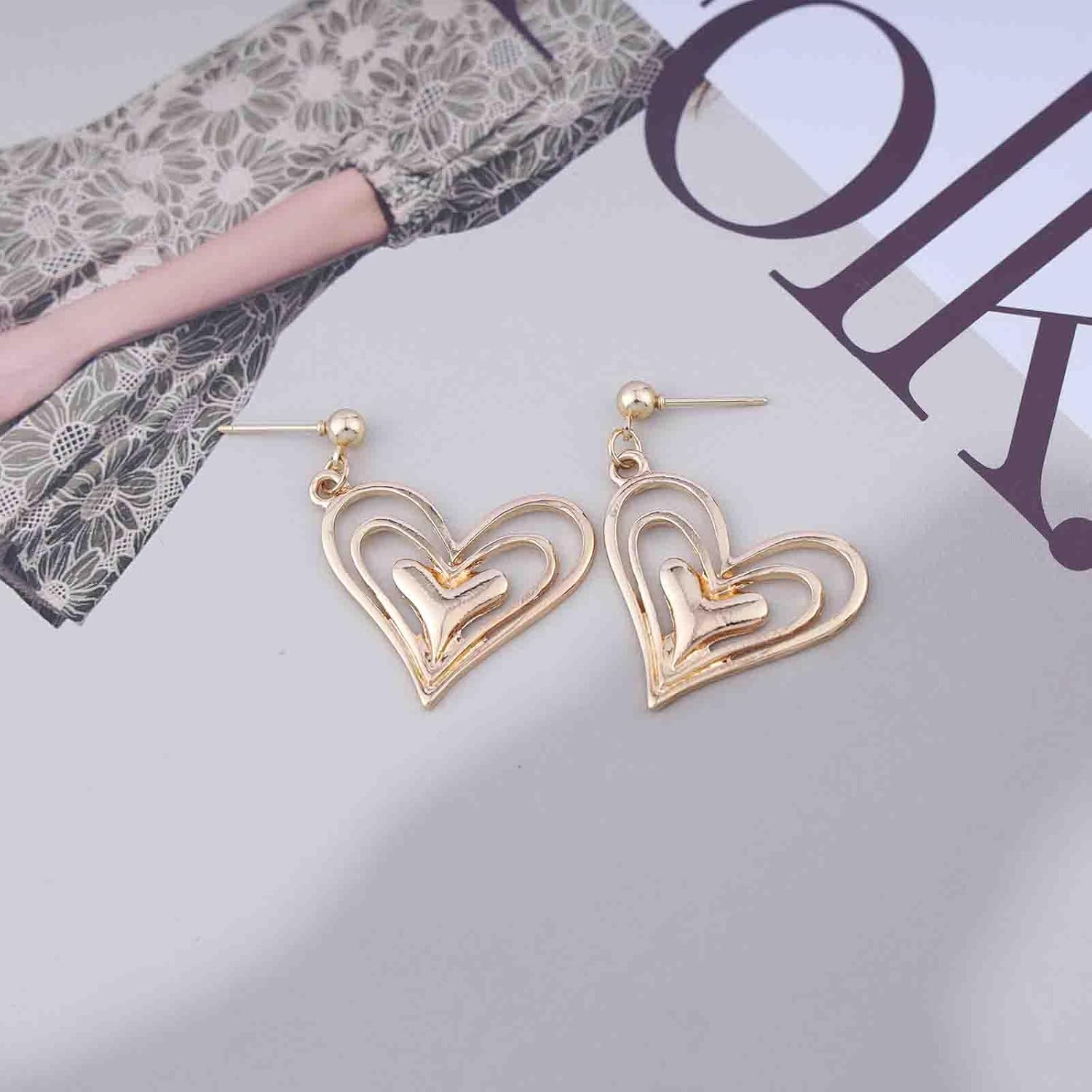 Boho Large Heart Drop Earrings Gold Heart Hoop Dangle Earrings Vintage Open Heart Earrings Exaggerated Heart Love Stud Earrings Jewelry for Women - Image 4