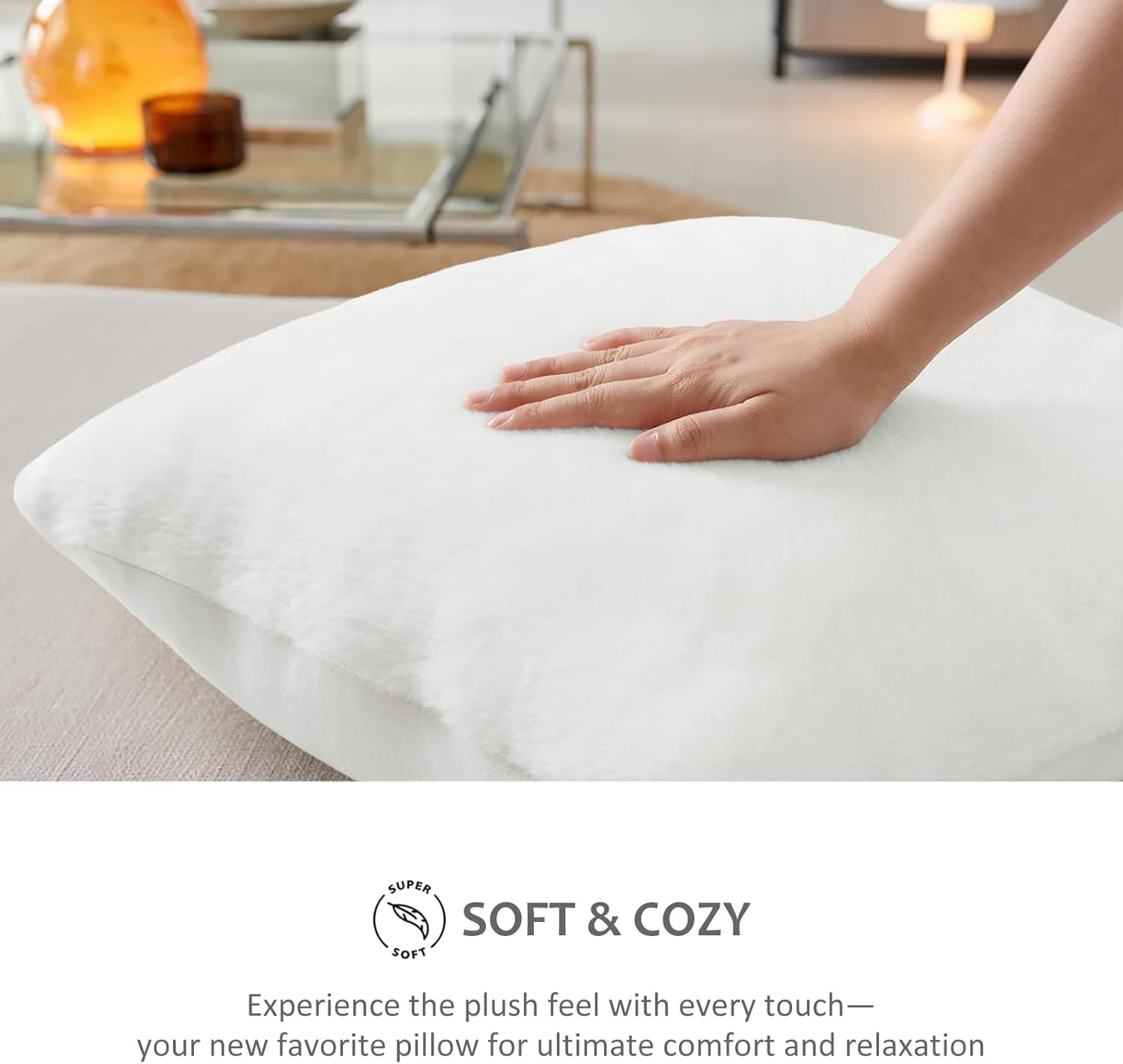 Pallene Faux Fur Plush Spring Throw Pillow Covers 18x18 Set of 2, Soft Fluffy Couch Pillow Covers for Living Room, White - Image 9