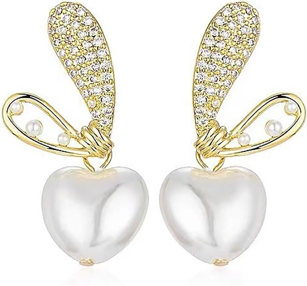 W WEILIRIAN Boho Pearl Drop Earrings Pearl Heart Earrings Crystal Heart Earrings Gold Heart Stud Earrings Pearl Bead Earrings Wedding Pearl Earrings Jewelry for Women - Image 7