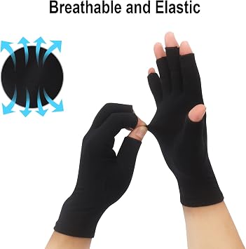 2-Pair Arthritis Compression Gloves for Alleviate Rheumatoid Osteoarthritis, Carpal Tunnel Raynauds Disease, Ease Muscle Tensi on Fingerless, Breathable & Moisture, Women and Men (Black, Small)