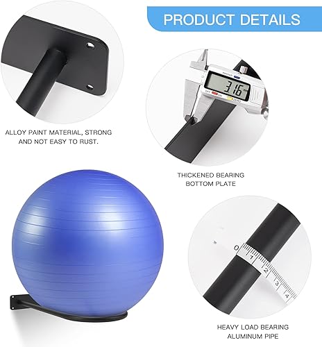 Miniatura 4 de XIAO PEI Estante de bolas medicinales - Estante de almacenamiento de bolas de estabilidad de montaje en pared (1 negro)