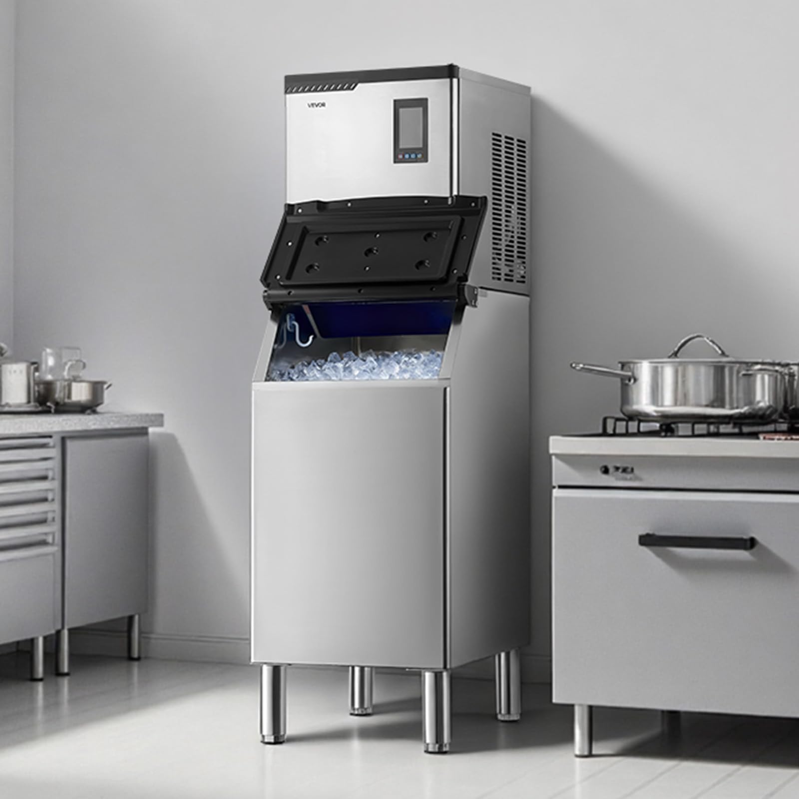 VEVOR Macchina per il Ghiaccio Commerciale, Macchina Autopulente per il Ghiaccio da 136 kg 24 Ore con Contenitore di Stoccaggio in Acciaio Inox da 136 kg, con Touchscreen per Bar, Caffetteria