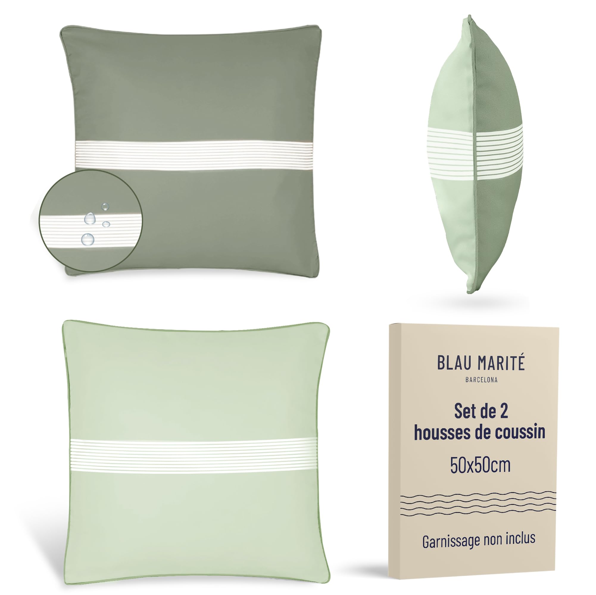 Housse de coussin extérieur 50x50 verte haut de gamme