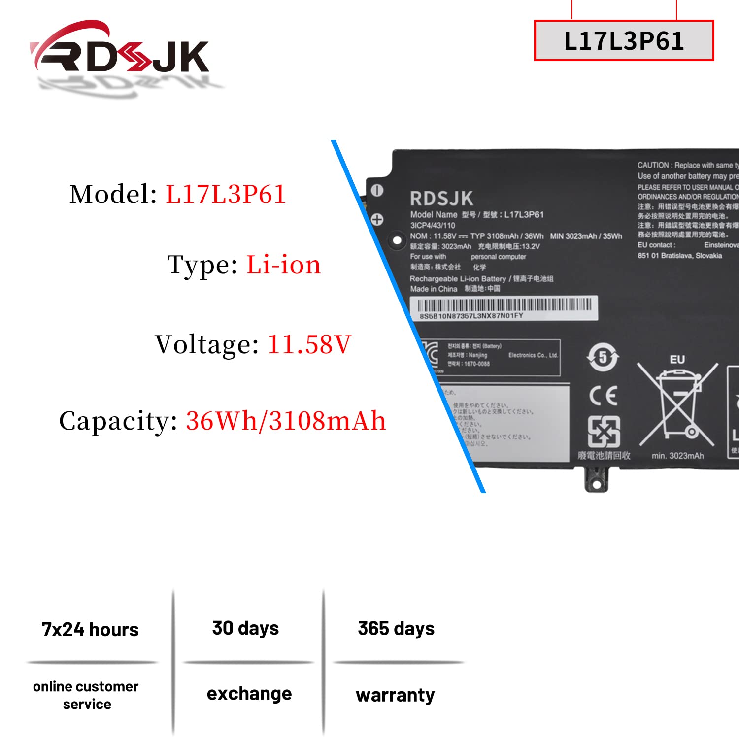 Amazon.com: L17L3P61 L17M3P61 L17C3P61 Laptop Battery for Lenovo