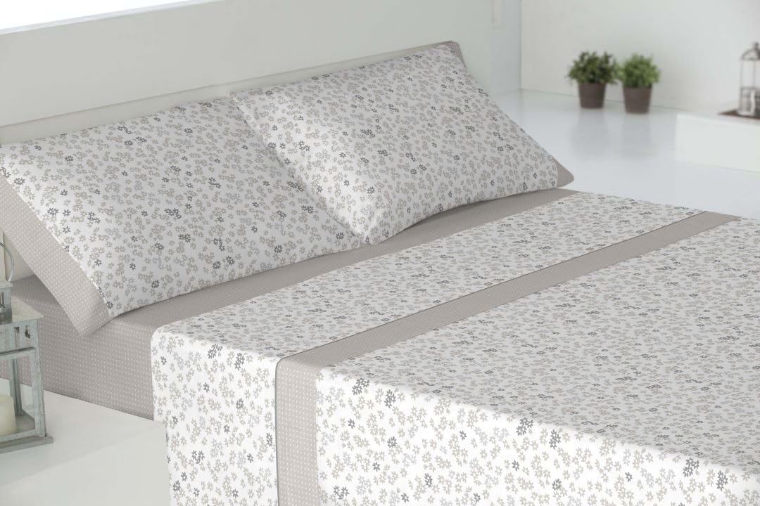TEJIDOS EL MUNDO Juego DE SÁBANAS TÉRMICAS Amira Franela - 105 cm., Beige
