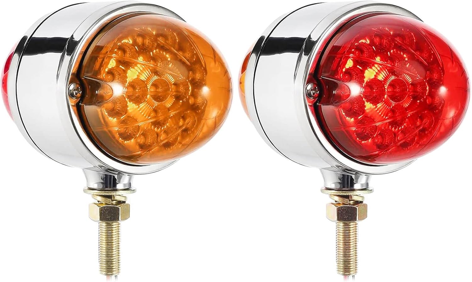 Dual Face Watermelon Turn Signal Lights for Semi Truck Amber Red DOT Approved Revolution 34 LEDs Chrome Auxiliary for Freightliner Peterbilt Kenworth Mack Western Star