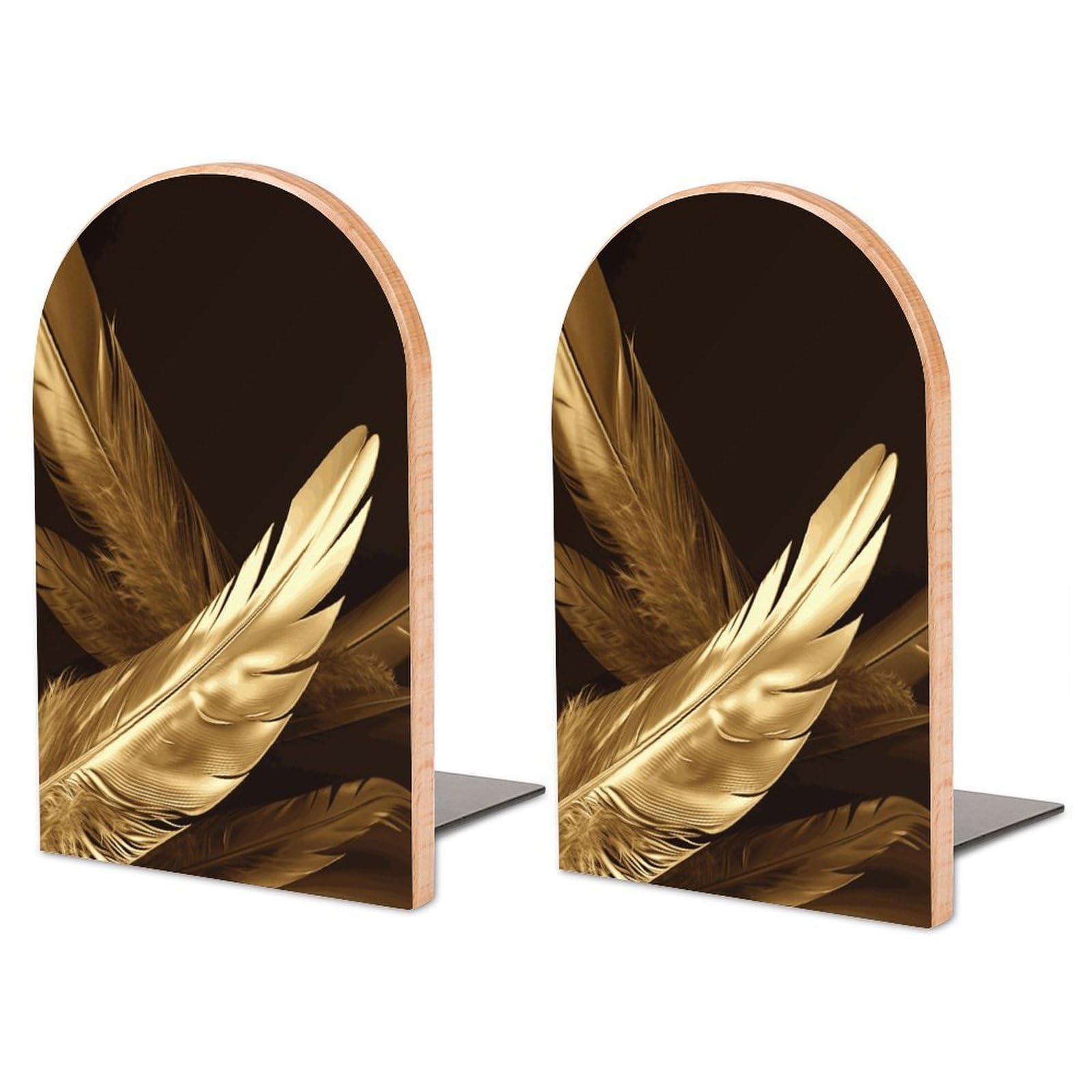 Golden Feathers Wood Bookend for Shelves 1 Pair