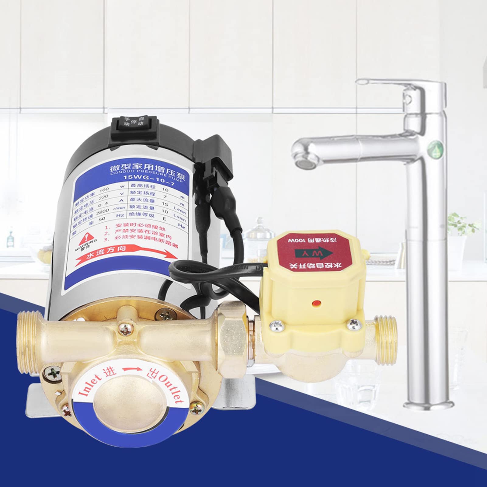Auto ar Bomba de Impulso, ar Automático Acero inoxidable Bomba de impulso automática para la ducha del grifo del fregadero tubería de agua del grifo Amplificador de agua a presión