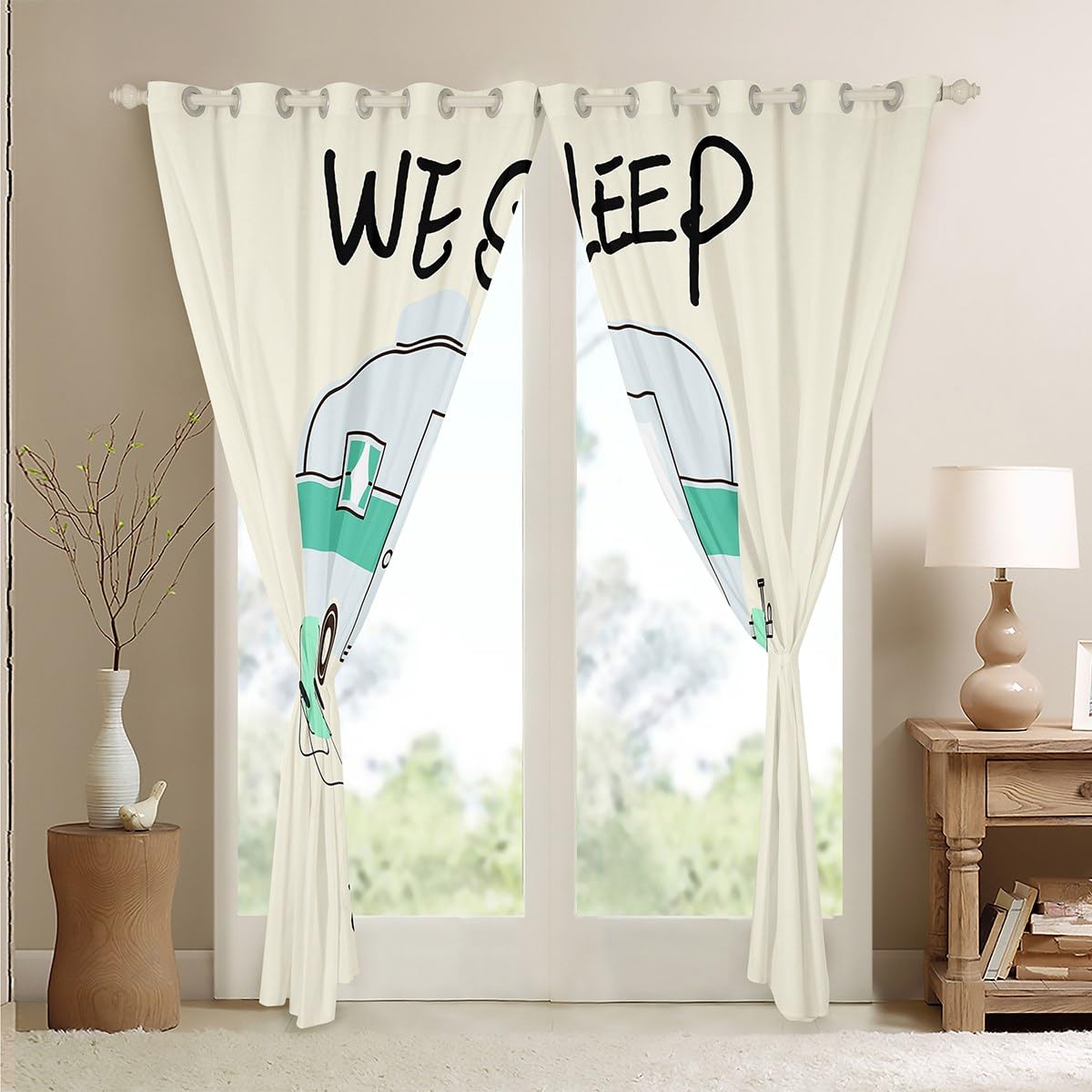 Homemissing Cortinas Opacas De Gran Camping 30%-50% Para Sala De Estar, Niños, Caravana, Camping, Cortinas De Ventana Vintage, Tablón De Madera, Verde, Azul, Blanco, Tratamientos De Ventana De 46 X 54