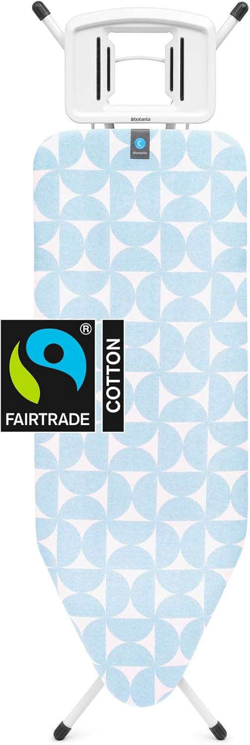 Brabantia Size C Ironing Board (49x18 in) 7 Height Options, Solid Steam Iron Rest Holder (Fresh Breeze) Non-Slip Feet, Anti-Collapse Child Locks