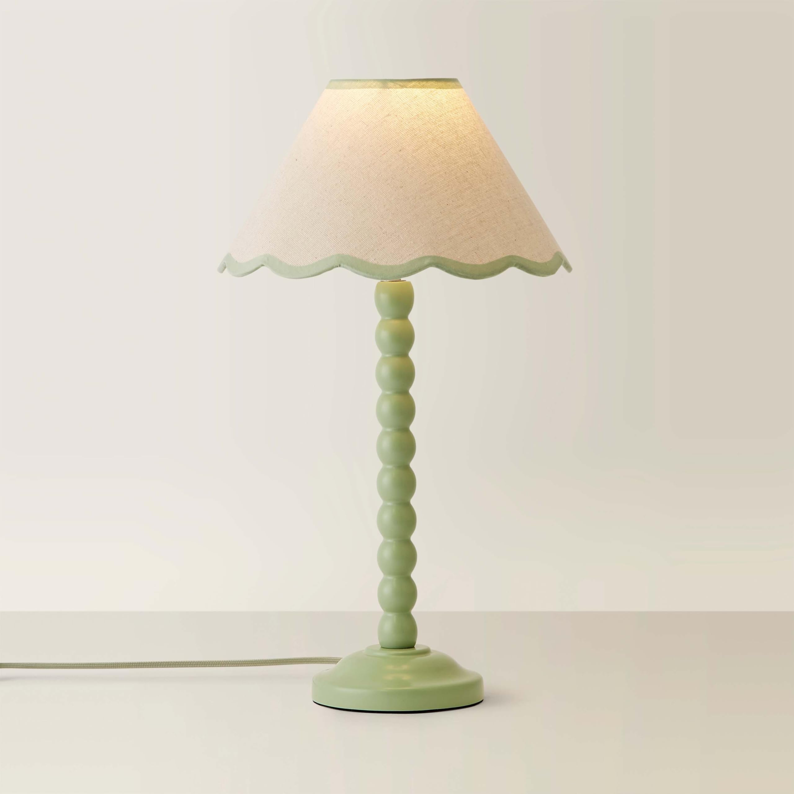 ValueLights | Sage Green Bobbin Stem Table Lamp with Green Trim Scallop Shade | Home Décor, Bedside & Desk Lamp
