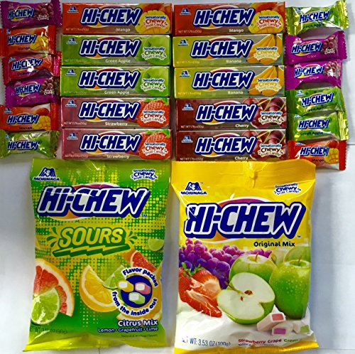 HI-Chew Variety Sack - Chewy Fruit Candy Bundle Assorted Flavors Including Sours 24 Pieces Total