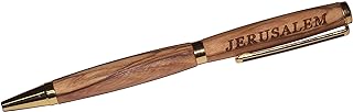 Holy Land Market Handmade ballpoint pen handcrafted from Bethlehem Olive wood engraved with Jerusalem - sleek design
