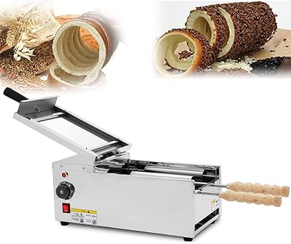 Electric Commercial Chimney Cake Oven,Ice Cream Cone Grill Maker,Cake Roll Oven Toaster Machine,Waffle Cone Toaster with 2 Stainless Steel rods,0300C Temperature,for Restaurant Home Kitchen