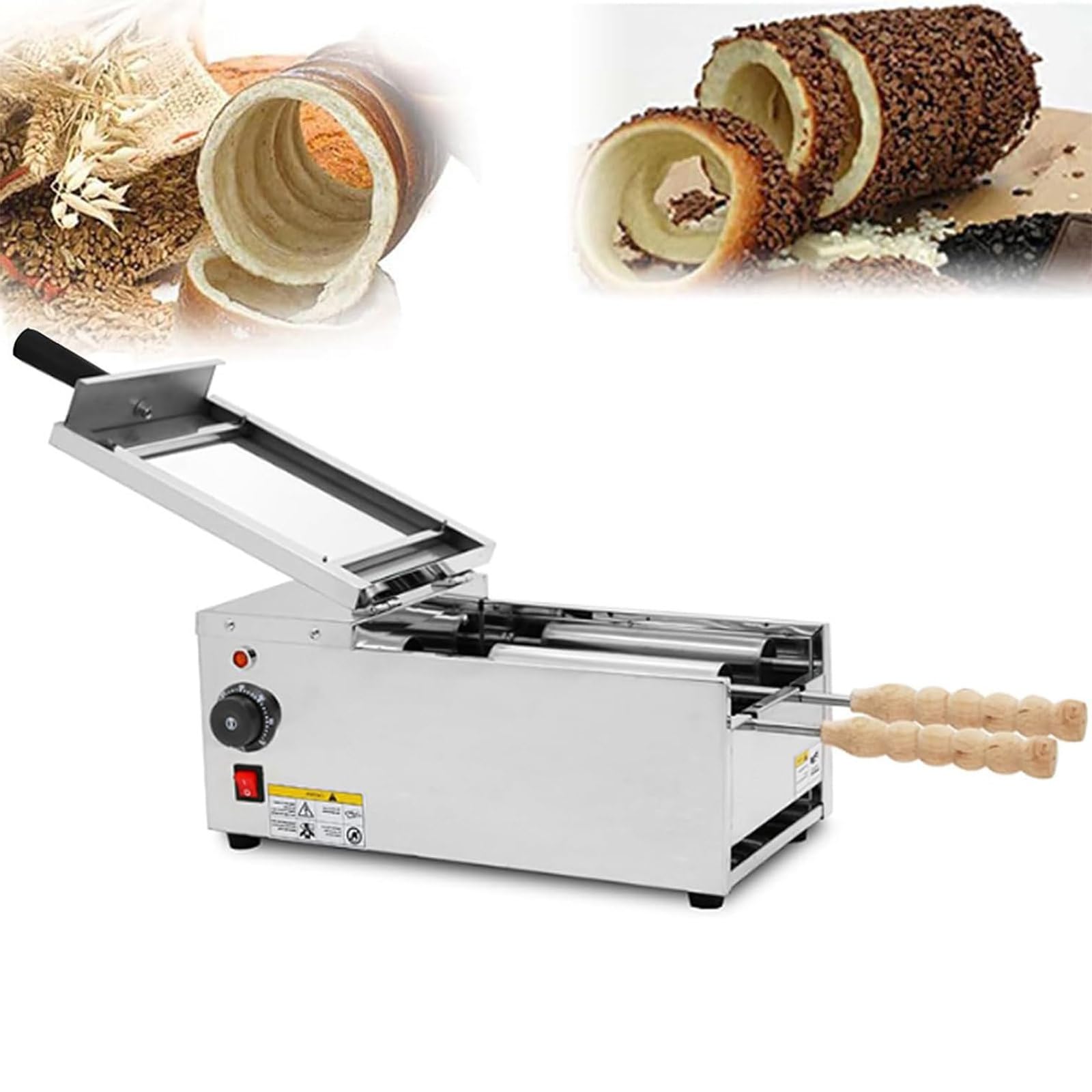 Elektryczny komercyjny piec kominowy do pieczenia ciast, grill do wafli, maszyna do tostera do wafli, opiekacz do wafli z 2 prętami ze stali nierdzewnej,do domowej kuchni restauracyjnej