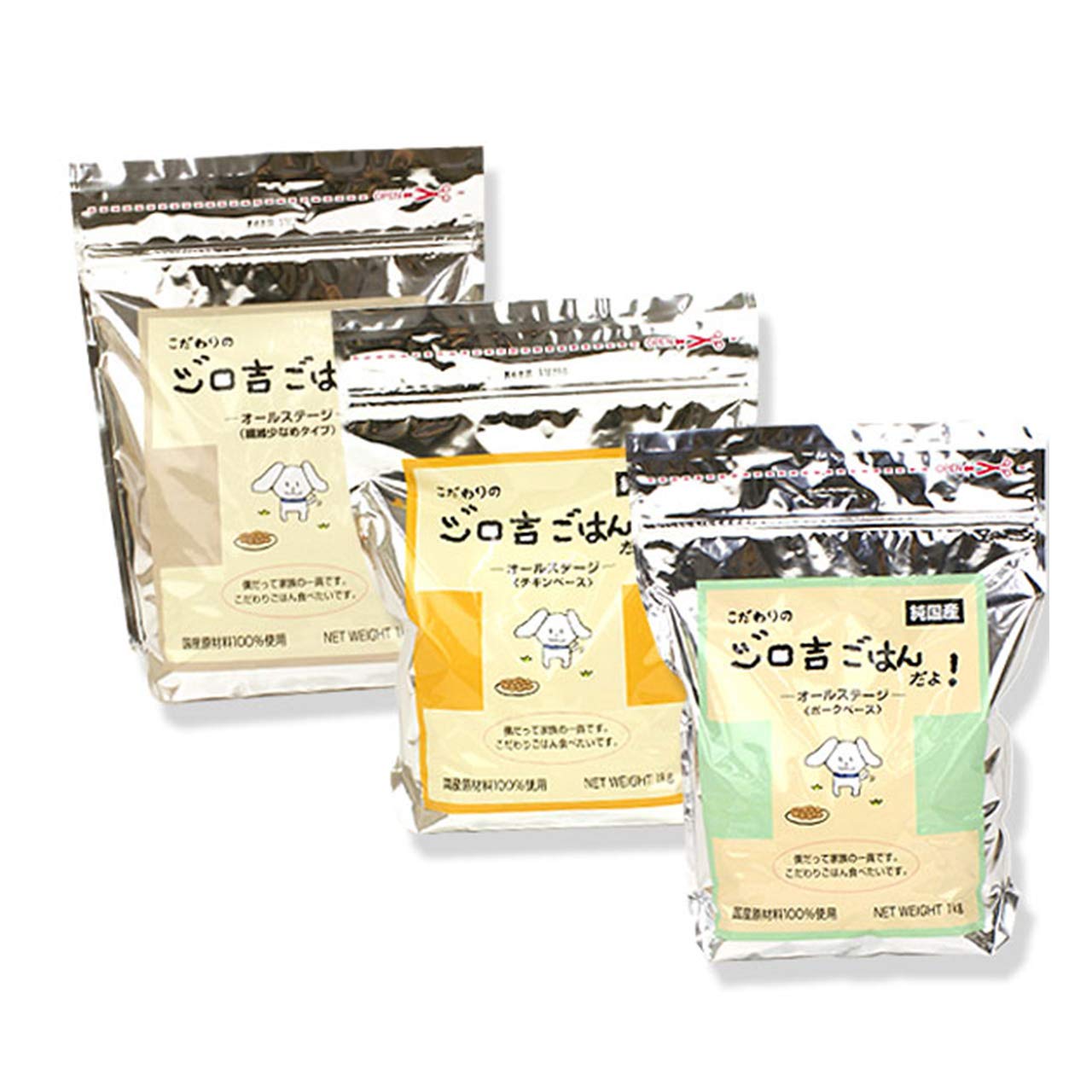 Amazon.co.jp: ジロ吉ごはんだよ 小粒 3種セット 繊維少 チキン ポーク1kg×3袋まとめ買いセット 犬 ドライフード : ペット用品