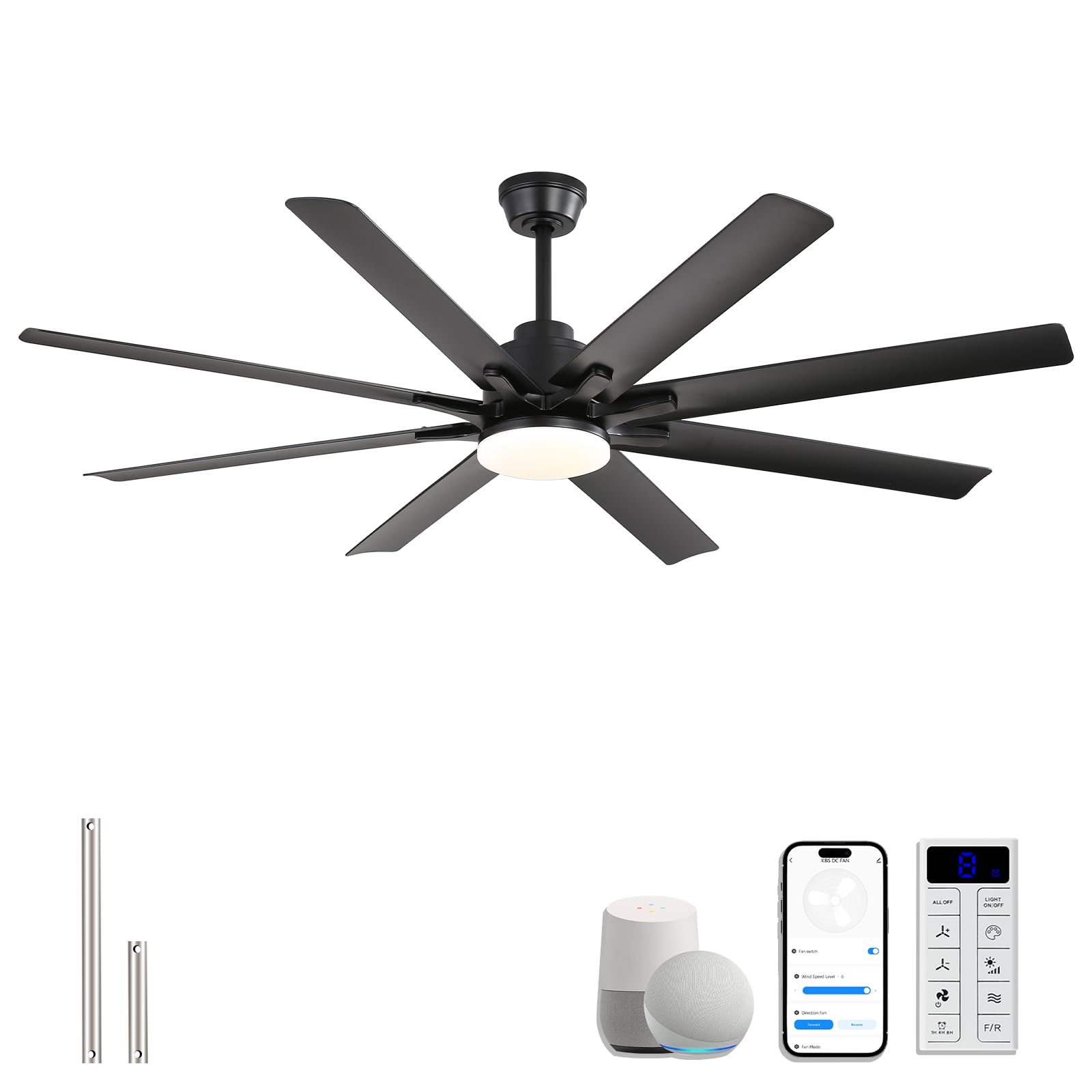 Sofucor Smart Deckenventilator mit Beleuchtung,132cm Leise Deckenventilator mit Licht, Alexa/APP, WiFi, Fernbedienung, DC, 3 Farbtemperatur, Timer, 6 Geschwindigkeiten, Sommer Winterbetrieb