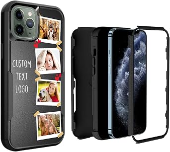 Personalized Phone Case Cover for iPhone 11 Pro Max Multi Pictures/Photos - Custom 3 Layers Heavy-Duty Shockproof Dustproof Cases Customize Picture Image Protective TPU PC Black 6.5 Inch