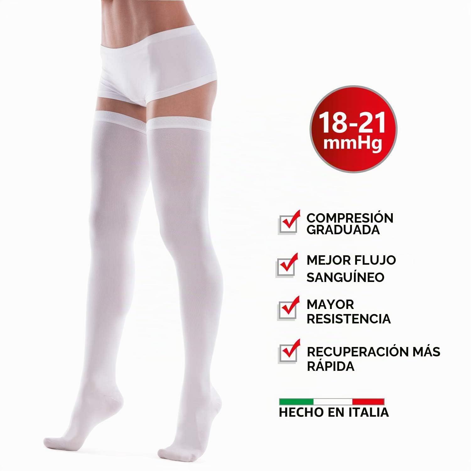 Medias de compresión para tratamientos, después de la cirugía y el parto con un agujero debajo de los dedos 1 clase 18-21 mmHg Blanco XS