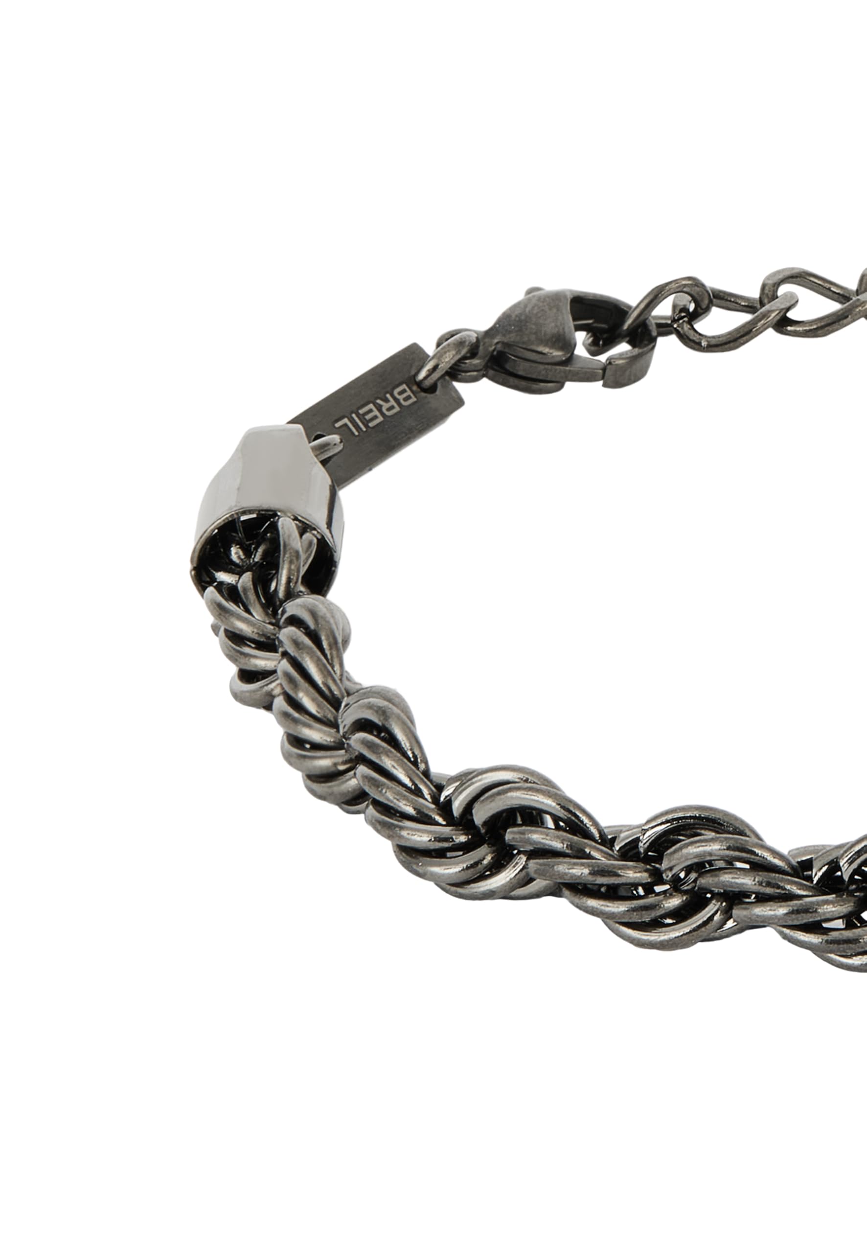 Breil, Collezione Yox, Bracciale Uomo in Acciaio Inossidabile Brunito Silver, con Catena Rope Intrecciata, Finali Lucidi, Chiusura a Gioielleria, Lunghezza Regolabile fino a 22 cm