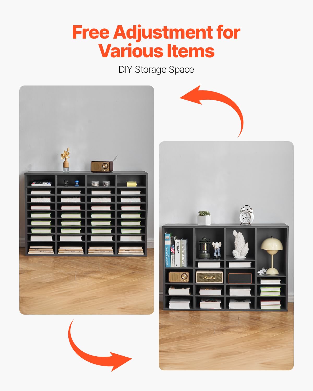 VEVOR Organizador de Literatura 997 x 305 x 680 mm, Clasificador de Madera de Oficina de 36 Compartimentos con Estantes Ajustables, para Almacenamiento para Archivos, Documentos, Papeles, Gris