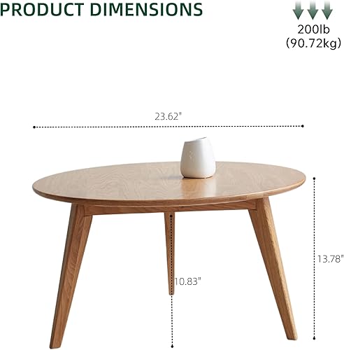 Miniatura 2 de 100% Solid Oak Wood Mini Coffee Table, Round Living Room Table Side Table w/Solid Wood Legs, Walnut Mid Century Sturdy Tables for Bedroom Balcony