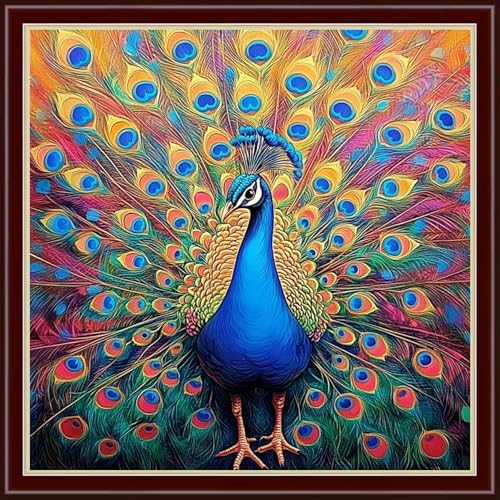 Image of Dimensean Stamped Cross Stitch Kits Full Range of Embroidery Patterns Starter Kits for Beginners Adult DIY Cross Stitches Needlepoint Kits 11CT-Colorful Peacock 18x18 inch