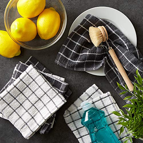 DII Terry Combo Windowpane Dishcloths Absorbant, Multi-Use, Fast Drying and Machine Washable, 12x12