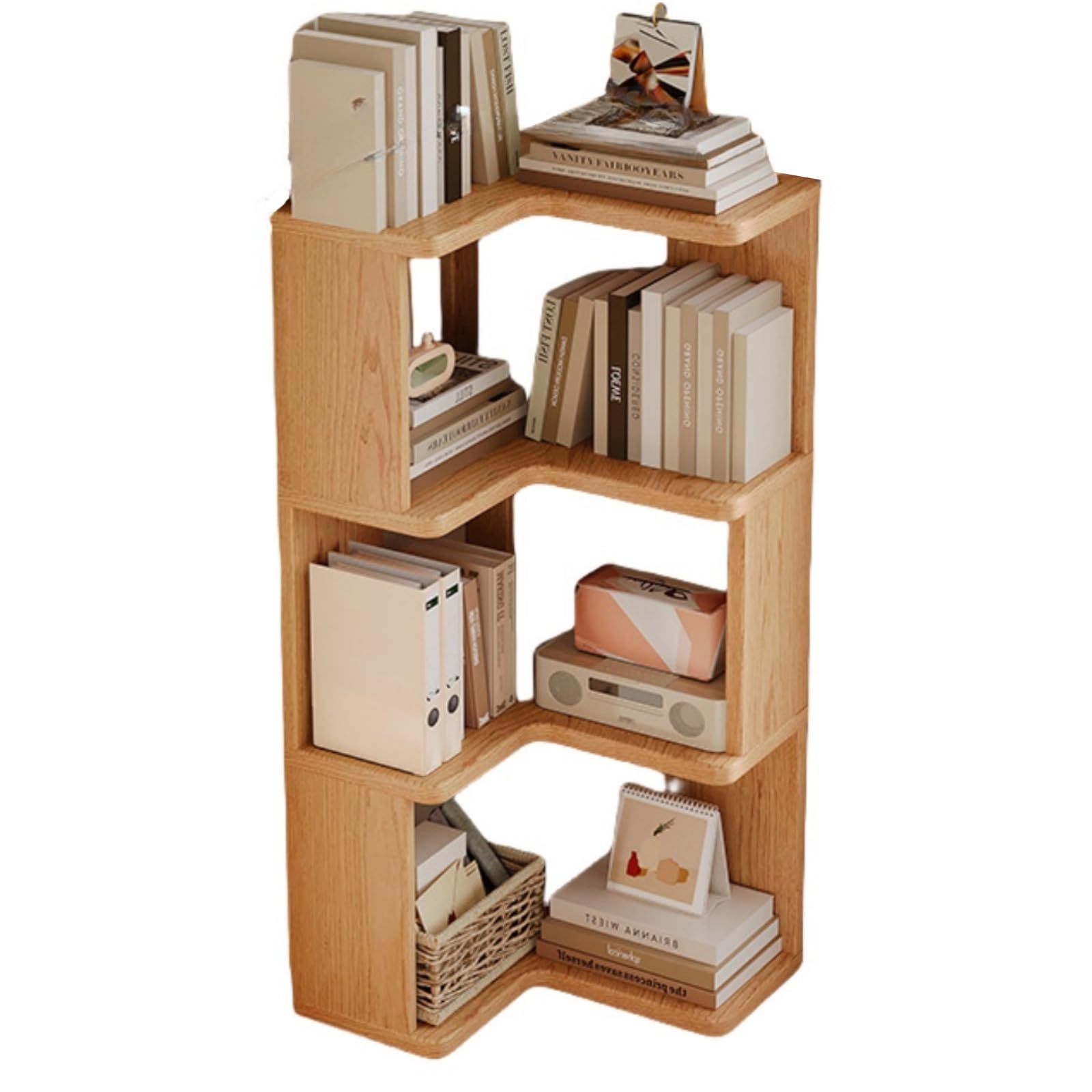 天然木製 コーナーブックシェルフ（狭小住宅対応） 床置き型 角収納棚 天然木製 コーナーブックシェルフ（狭小住宅対応） 床置き型 角