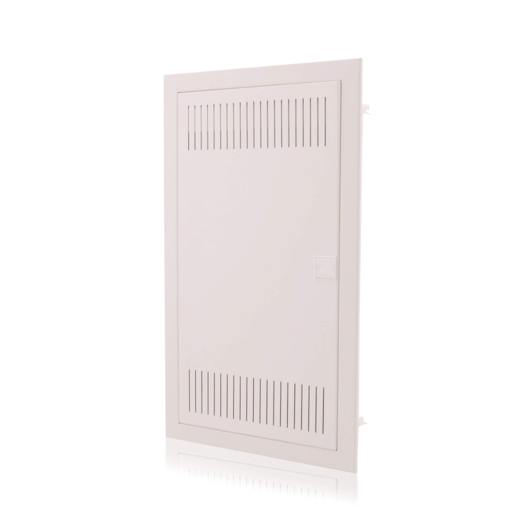 Intratec boîtier multimédia et tableau de distribution combiné encastré, IP30, 592 x 346 x 92 mm, 1 rangée, 12+2 modules, porte en acier blanc RAL 9003, répartiteur de communication