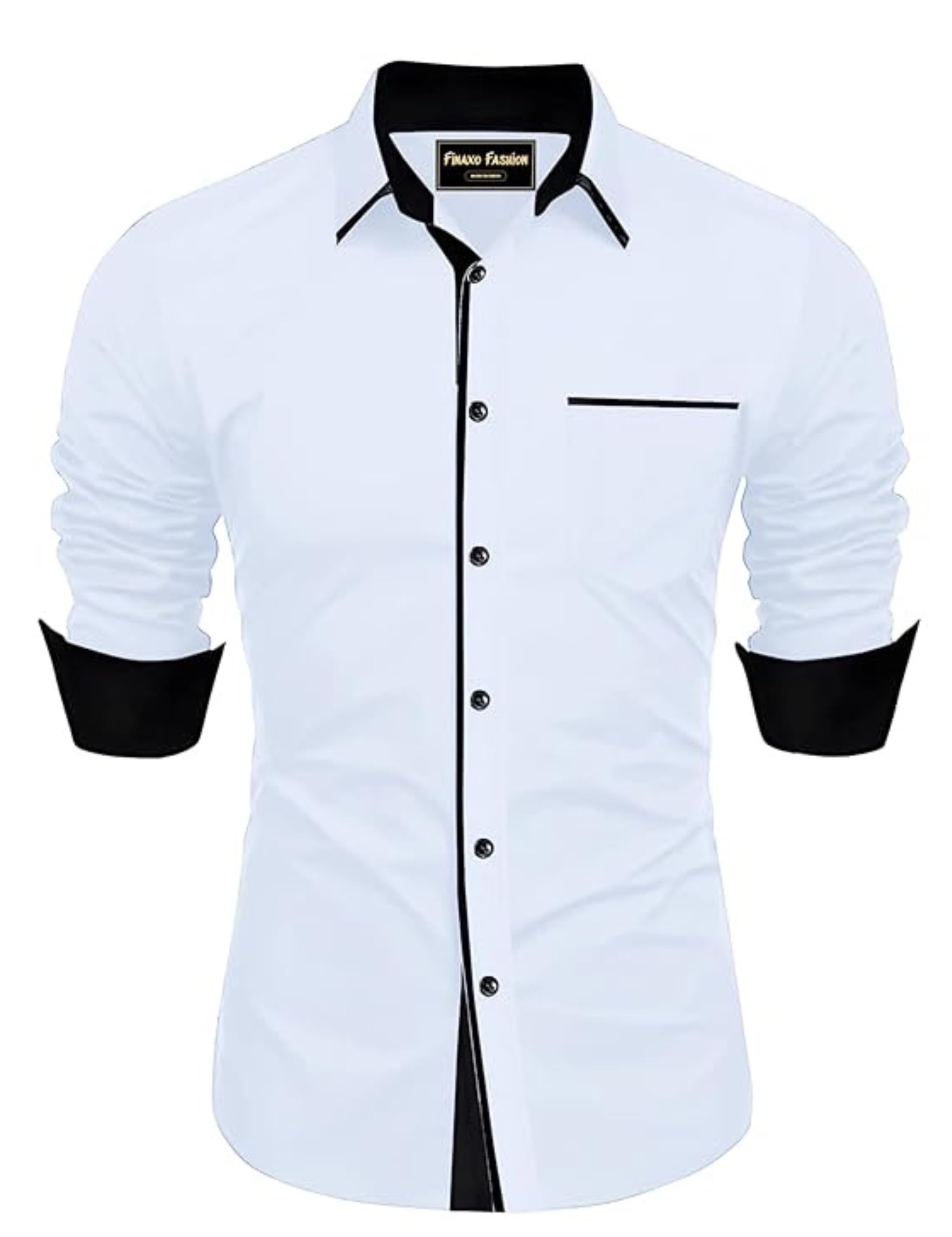 finaxo fashion Men's Cotton Blend Shirt, Black with Red Trim, Long Sleeve, Regular Fit-picture-10